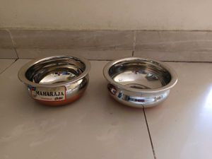 Unused 2 Pieces Stainless Steel Bowls Copper Base