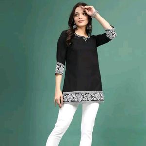 Stylish Black Embroidered short kurti