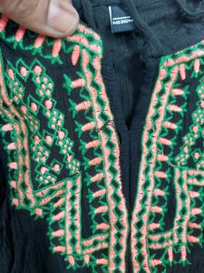 Black Colored Thread Embroidered Tunic