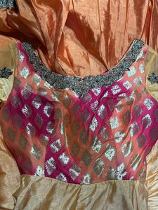 Ethnic Gown With Dupatta Orange Yellow Colour