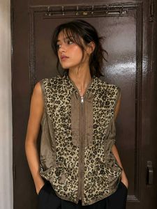 Stylish Leopard Print Sleeveless Jacket