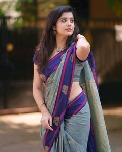 Elegant Grey Saree with Blue Border