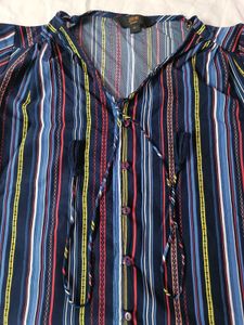 Striped V-Neck Tie Front Top