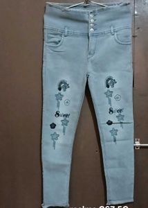 High-Waisted Embroidered Stretch Jeans