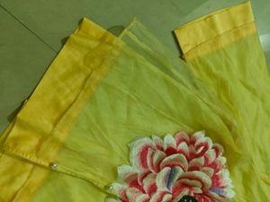 Yellow Embroidered Mandarin Collar Blouse
