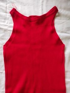 URBANIC Red Lace-Up Knit Dress