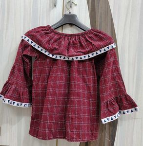 Red Plaid Off-Shoulder Top