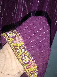 Elegant Purple Striped Kurta pant set