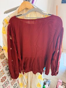 Maroon Embroidered Peplum Top