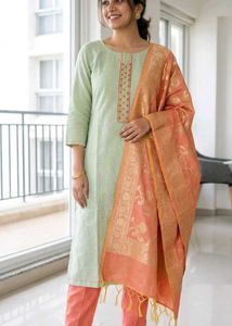 Light Green Kurta Pant Dupatta Set