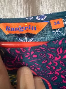 Rangriti  Teal Kurta with Vibrant Elephant
