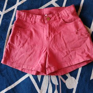 Coral Denim Shorts