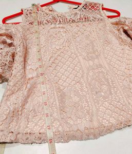 Baby Pink Lace Cold Shoulder Top