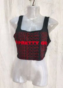 51810. Black &amp; Red "PRETTY" Crop Top