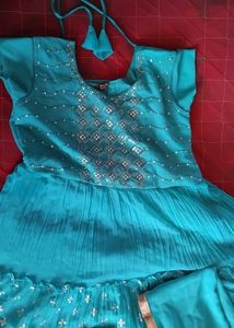 Beautiful Teal Kurta Set with Dupatta for girls