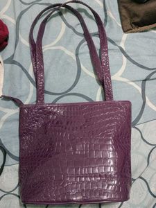 Stylish Purple Croc Embossed Shoulder Bag