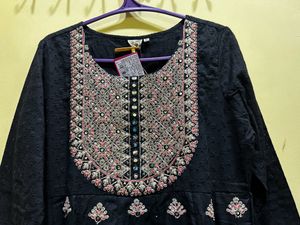 Neerus Embroidery Black Anarkali Kurta Set Size XL