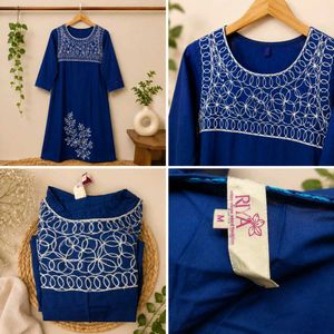 Blue Embroidered Cotton Kurta