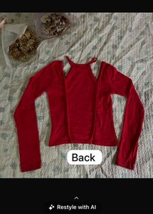 Y2K and Corset Type  Red Cut-Out Long Sleeve Top
