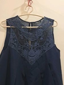 Navy Blue Lace Trimmed Top