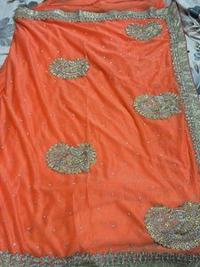 Stunning Orange Embroidered Saree