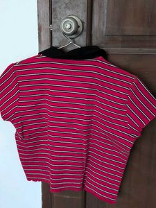 Splash Striped Cropped Polo Shirt