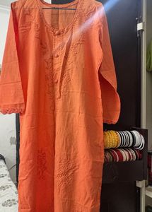Orange Embroidered Kurta