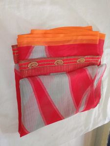 Vibrant Red & Orange Saree