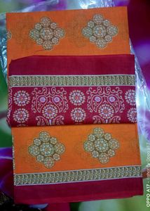 Vibrant Orange &amp; Red Cotton Saree