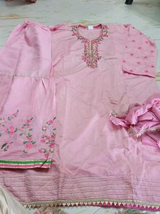 Unstitched Pink Embroidered garara Set
