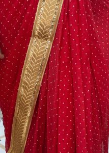 Stunning Red Georgette Saree with Golden Border &amp;