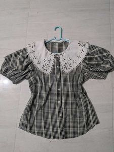 Checkered Puff Sleeve Blouse