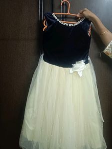 Party Wear Velvet Net  Frock With 3 Layered Gown