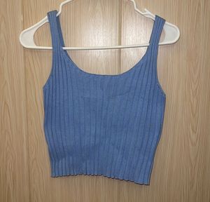 Blue Ribbed Knit Tank Top