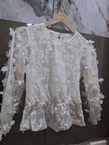 White Lace Butterfly Sleeve Top