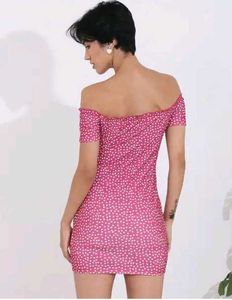 Pink Heart Print Off-Shoulder Mini Dress