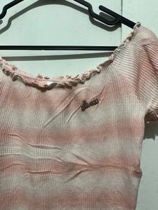 Pink Striped Off-Shoulder Crop Top
