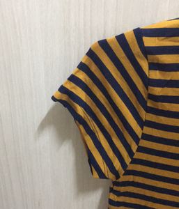 NEW Striped T-Shirt Top Nuon Brand In Mustard Brown and Navy Blue Stripes