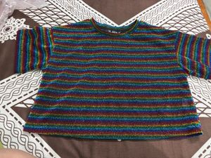 Sparkly Rainbow Striped Cropped Top