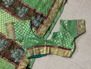 Beautiful Green Embroidered Saree with Blouse