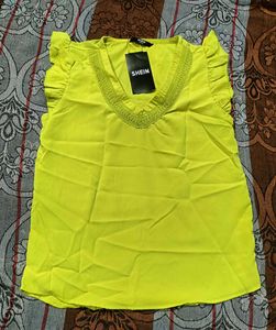 SHEIN Yellow Ruffle Sleeve Top