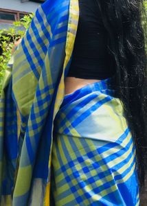 Blue and Yellow Checked Saree