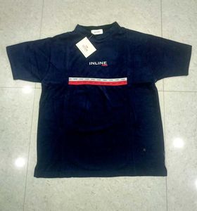 Navy Blue T-Shirt with Red Stripe Detail