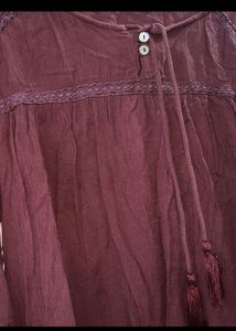 Maroon Bell Sleeve Tie-Up Top