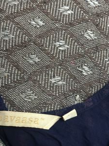 Elegant Navy Kurta with Embellished Neckline