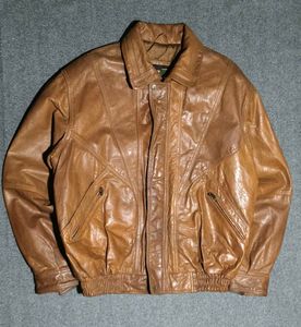 Vintage Brown Leather Bomber Jacket