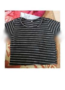Women’s Black &amp; White Striped Crop Top