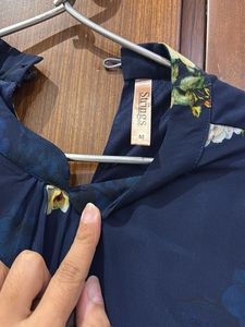 Elegant Navy Blue Floral Maxi Dress with Bell Slee