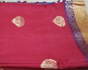 New soft silk Red Saree with Gold Border