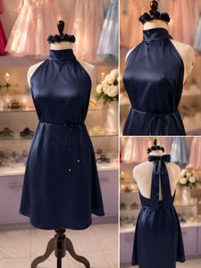 Navy Blue Halter Neck  Dress